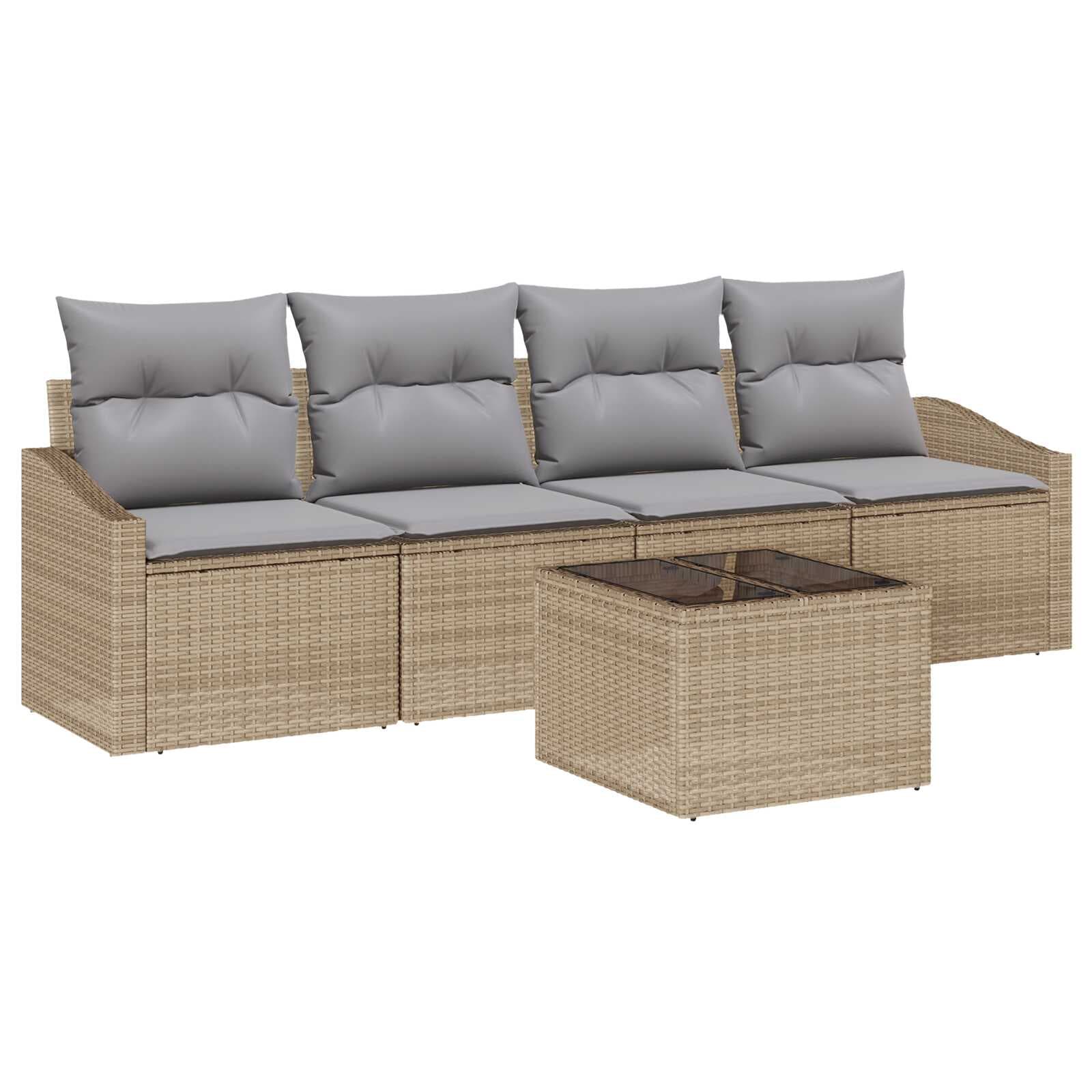 vidaXL Conjunto de Sofás com almofada 5 pcs Bege e Cinza vime PE