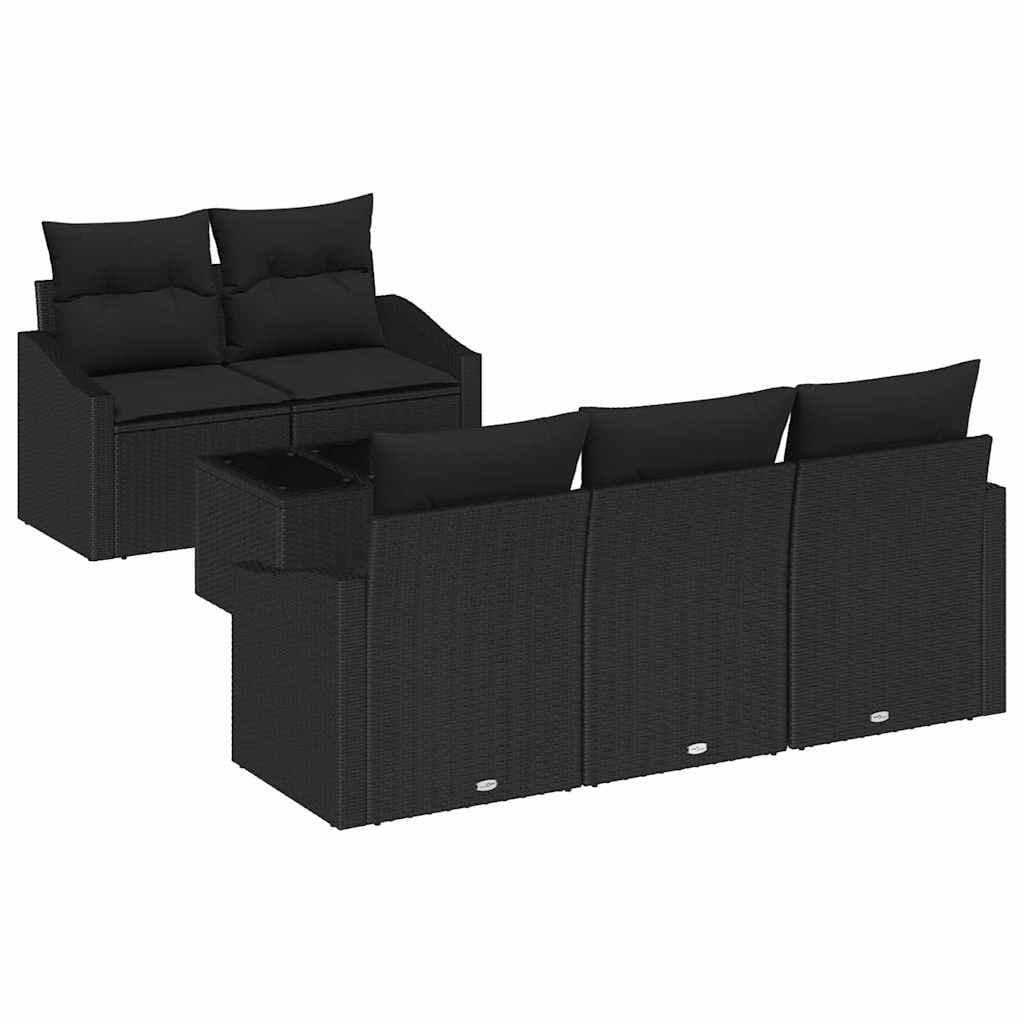 vidaXL Conjunto de Sofás com almofada 6 pcs Preto vime PE