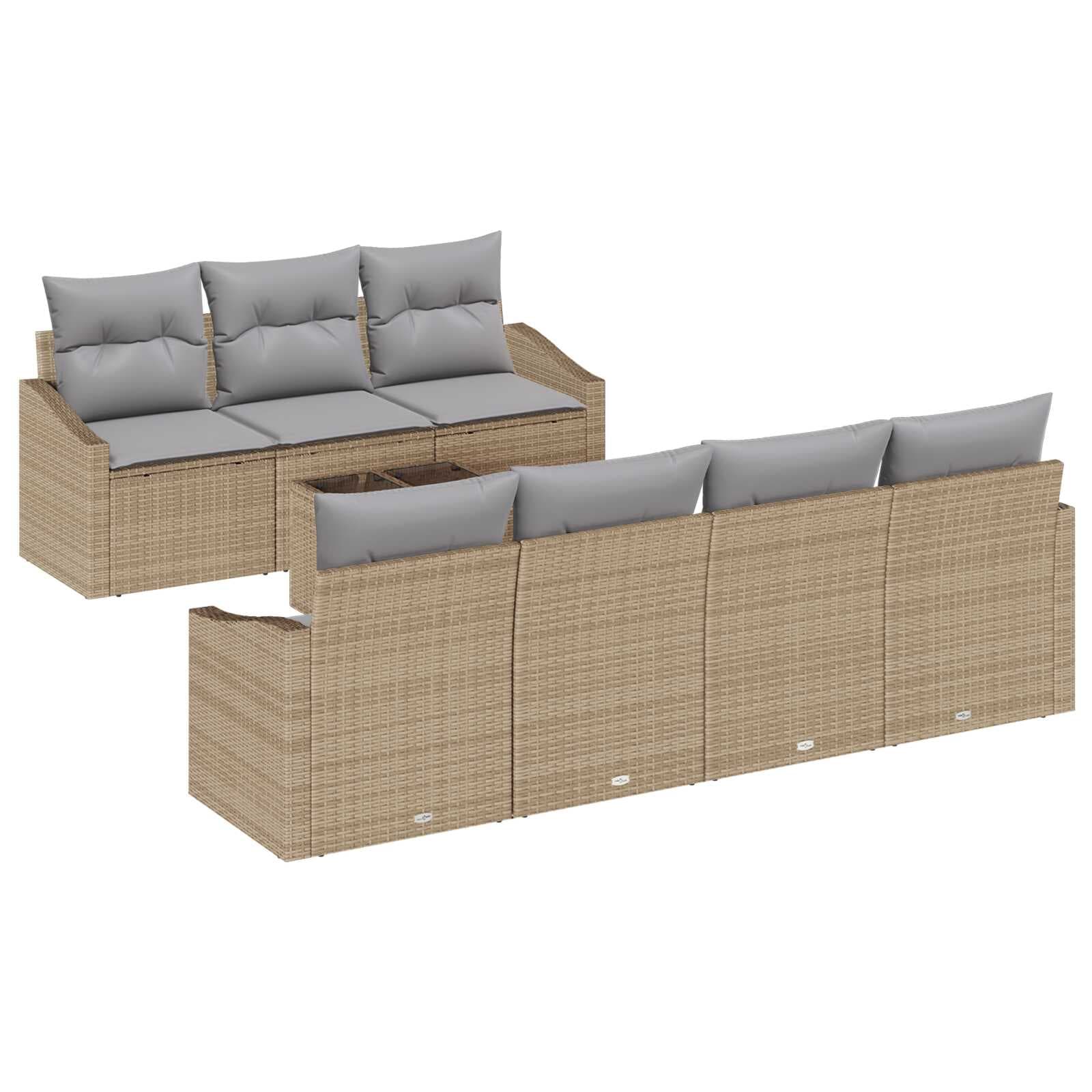 vidaXL Conjunto de Sofás com almofada 8 pcs Bege e Cinza vime PE