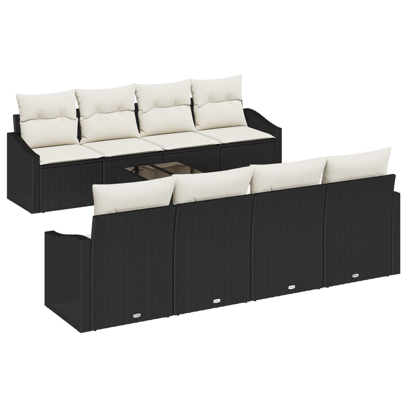 vidaXL Conjunto de Sofás com almofada 7 pcs Preto e Creme vime PE
