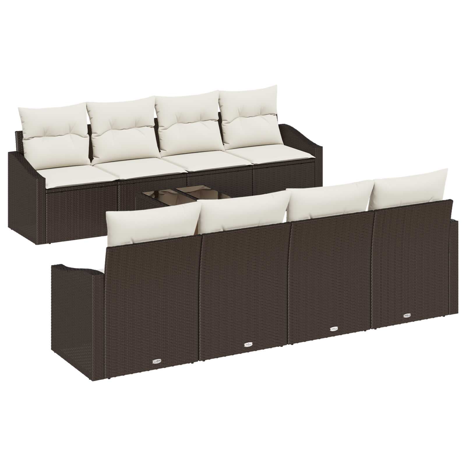 vidaXL Conjunto de Sofás com almofada 7 pcs Marrom e Creme vime PE