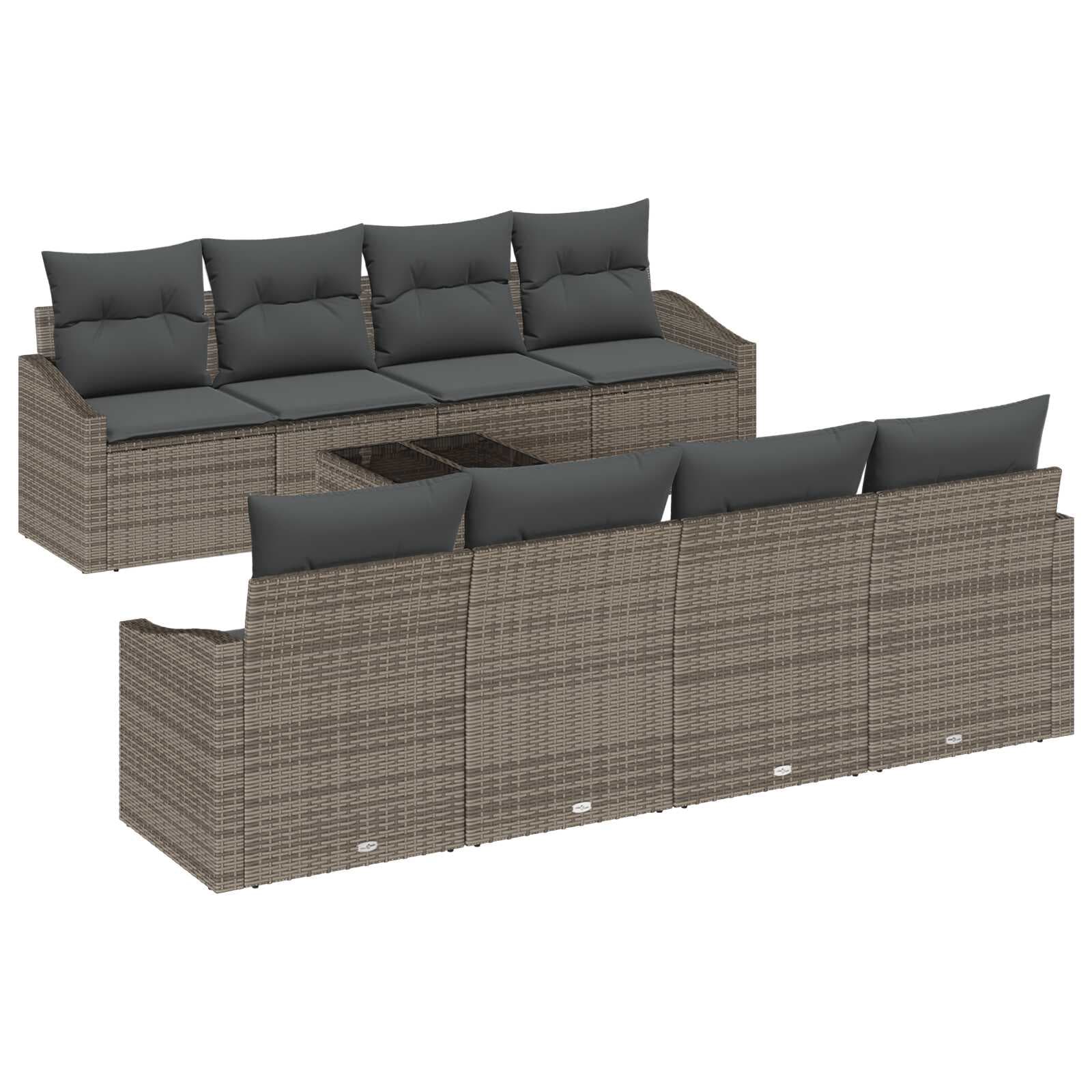 vidaXL Conjunto de Sofás com almofada 7 pcs Cinzeto vime PE
