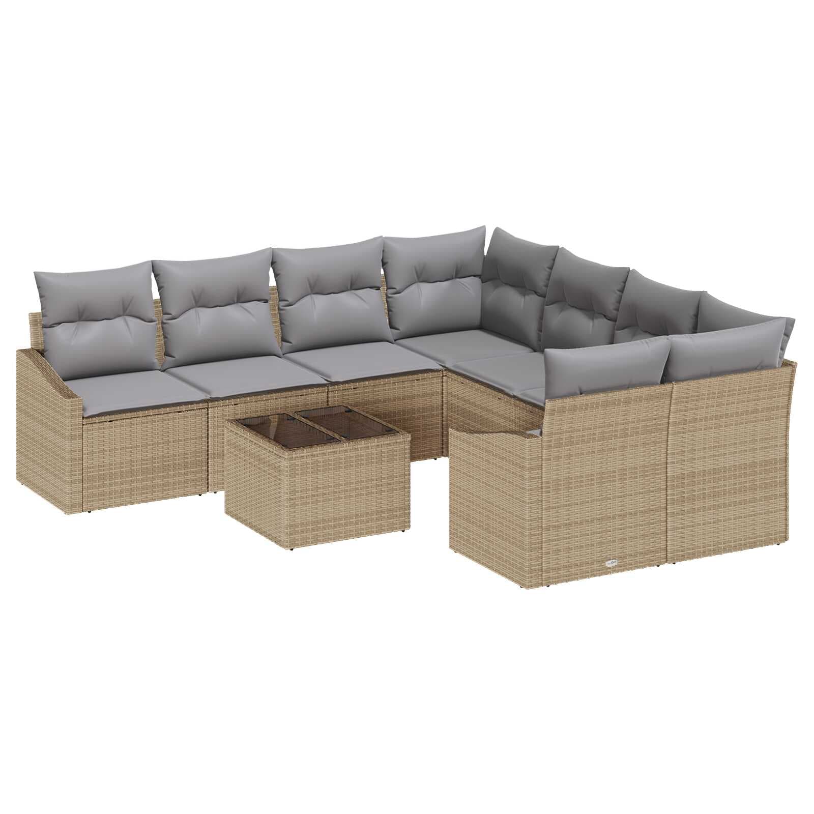 vidaXL Conjunto de Sofás com almofada 9 pcs Bege e Cinza vime PE