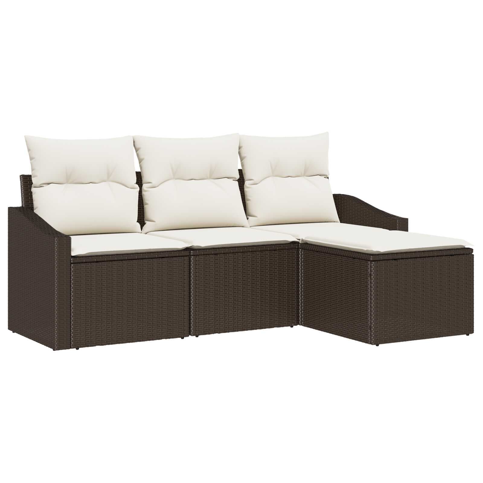 vidaXL Conjunto de Sofás com almofada 4 pcs Marrom e Creme vime PE