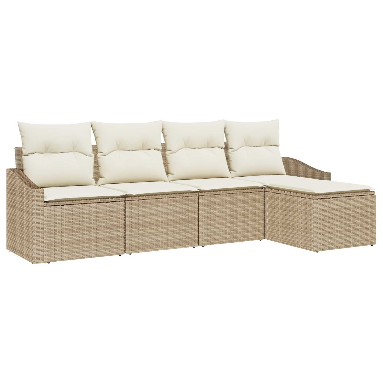 vidaXL Conjunto de Sofás com almofada 5 pcs Bege e Creme vime PE
