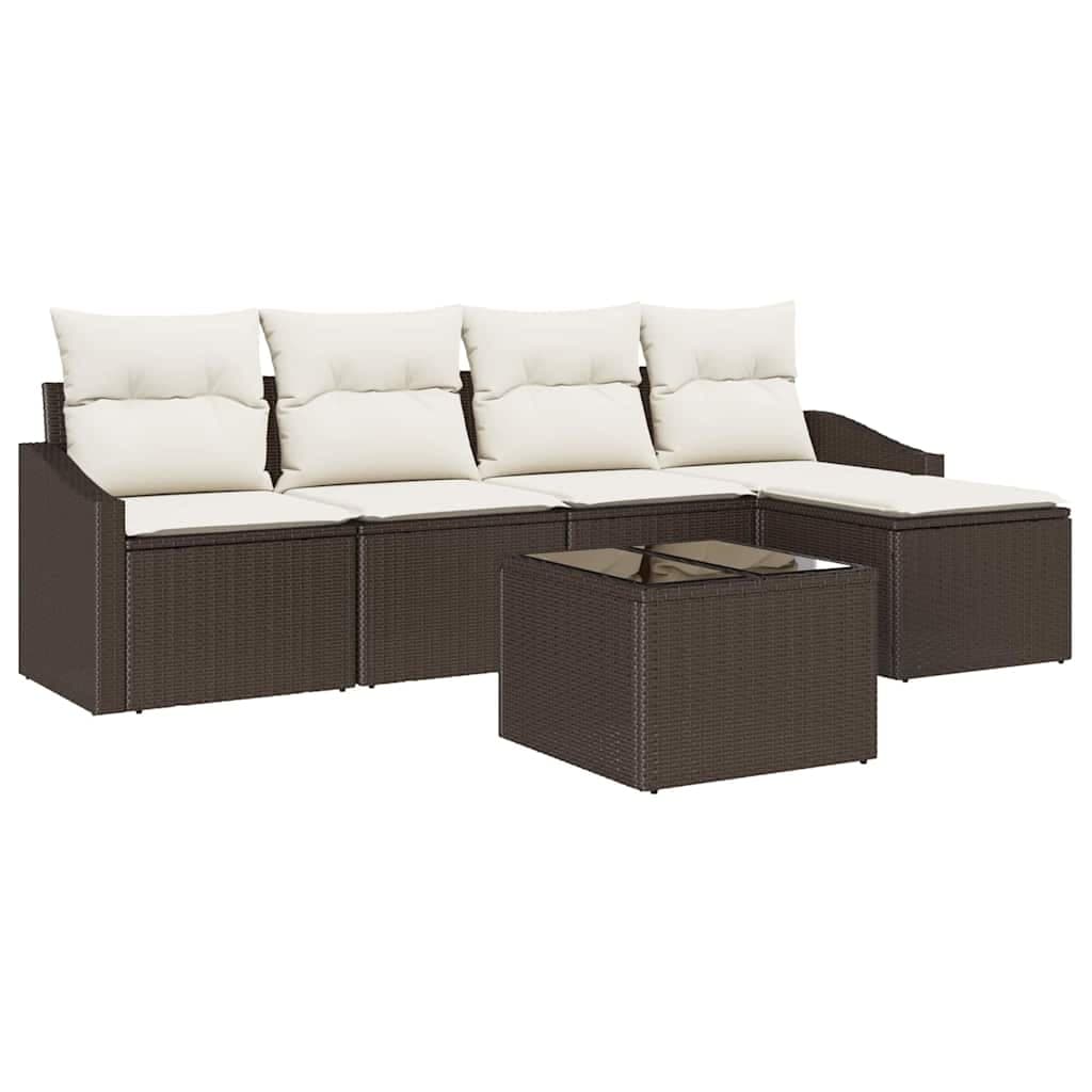 vidaXL Conjunto de Sofás com almofada 6 pcs Marrom e Creme vime PE