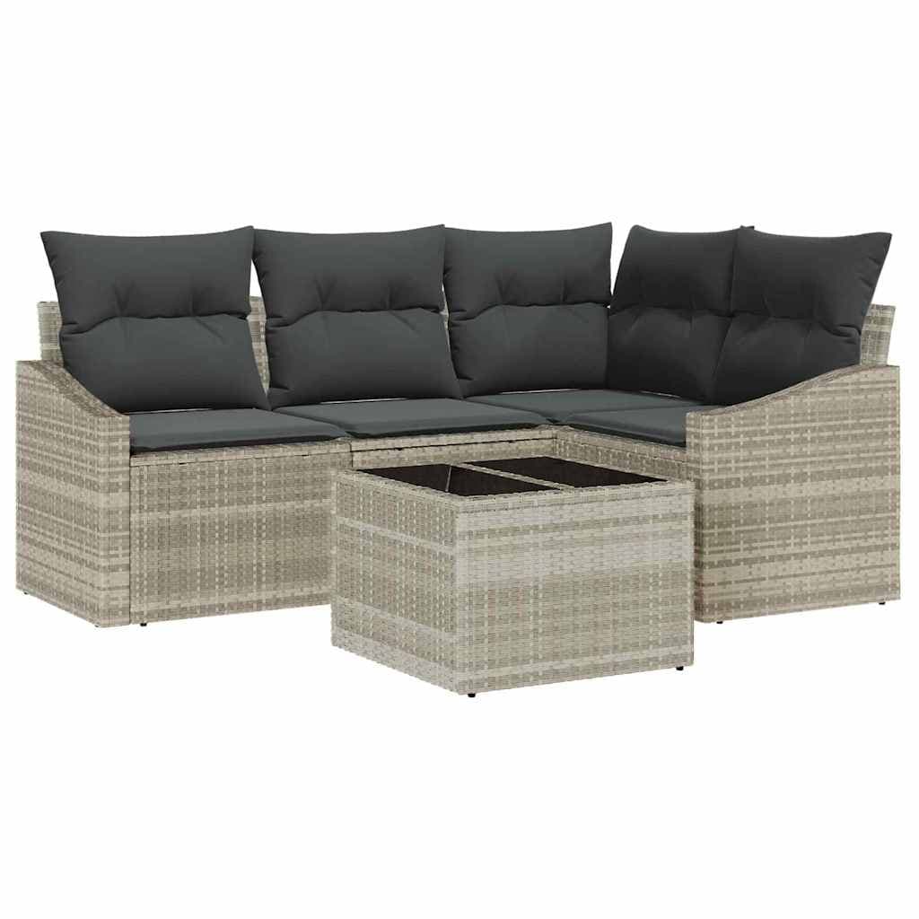 vidaXL Conjunto de Sofá de Jardim 5 pcs Cinzento-claro vime PE