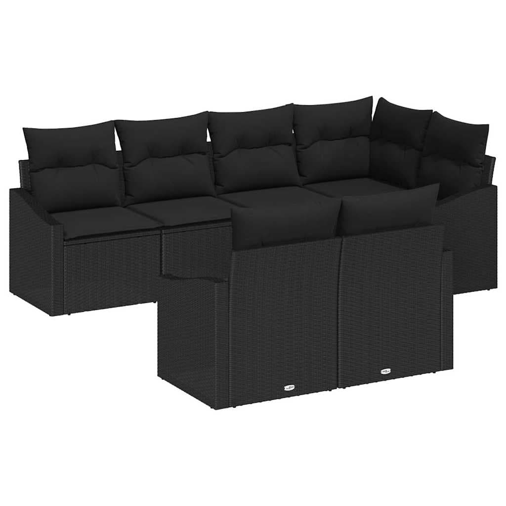vidaXL Conjunto de Sofá de Jardim com almofada 7 pcs Preto vime PE
