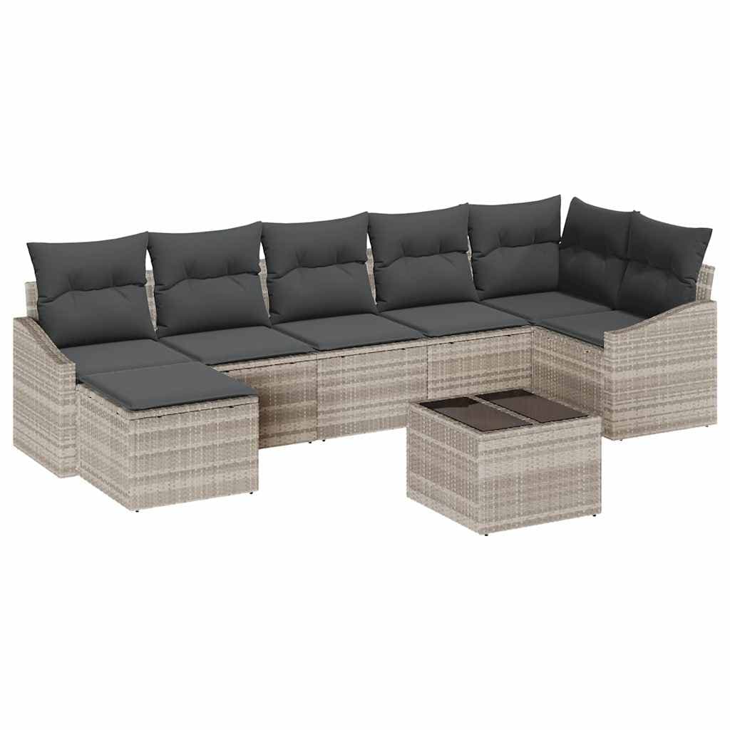 vidaXL Conjunto de Sofá de Jardim 8 Peças Cinzento-claro Vime Pe - 2332145781