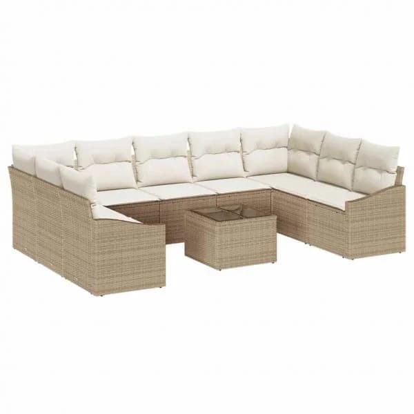vidaXL Conjunto de Sofá de Jardim Bege e Creme Vime Pe - 2052914715