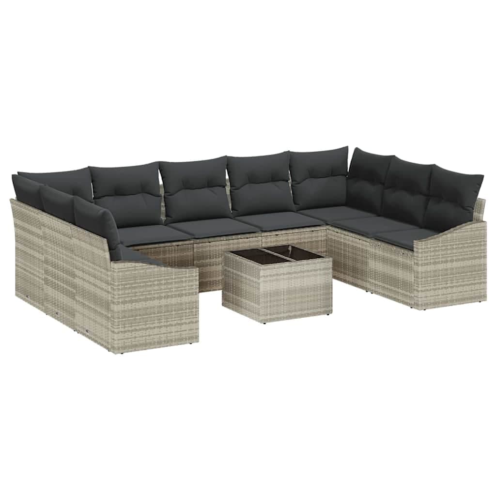 vidaXL Conjunto de Sofá de Jardim Cinzento-claro Vime Pe - 224120461
