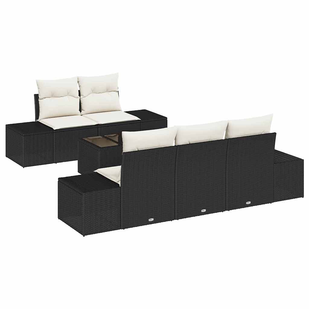 vidaXL Conjunto de Sofá de Jardim 6 Peças Preto e Creme Vime Pe - 3340976881