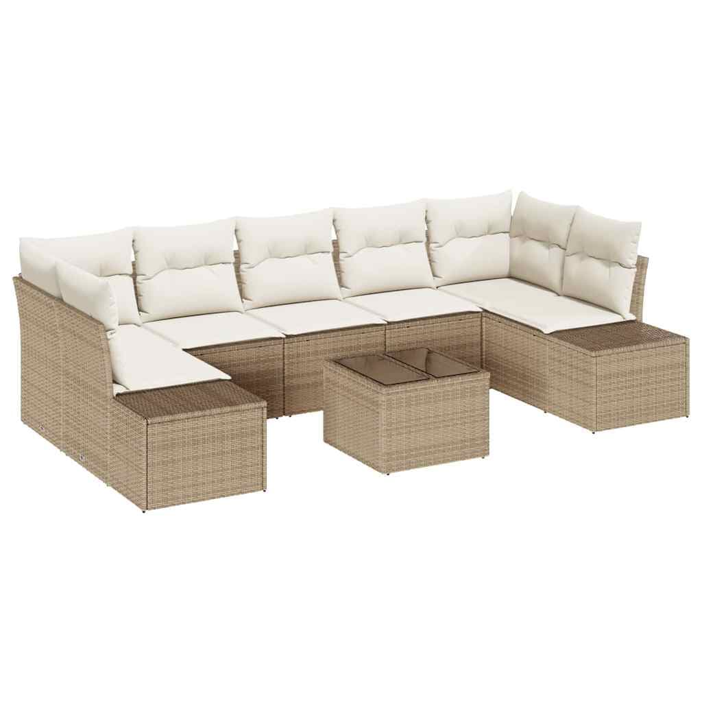 vidaXL Conjunto de Sofá de Jardim 8 Peças Bege e Creme Vime Pe - 1396118401