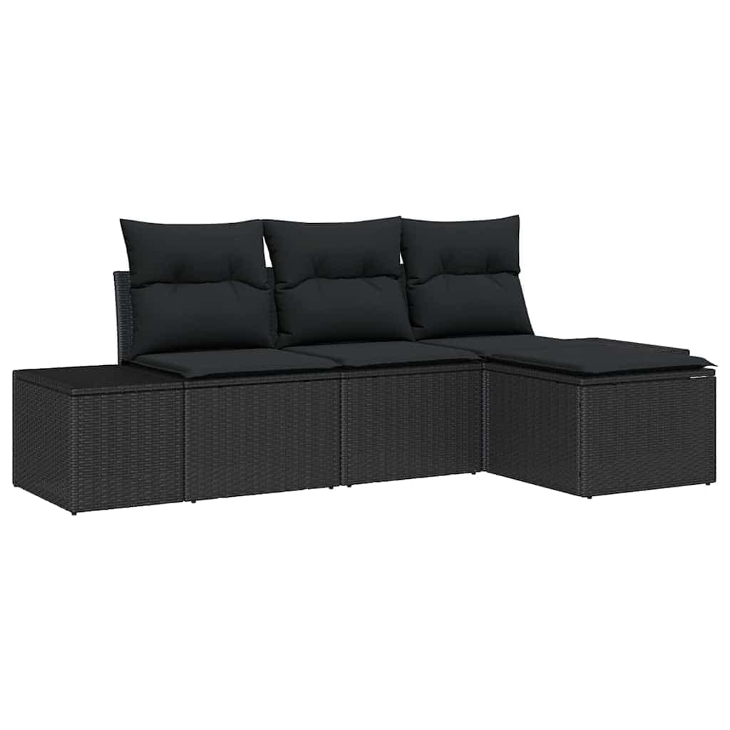 vidaXL Conjunto de Sofá de Jardim com Almofada 4 Peças Preto - 144116960