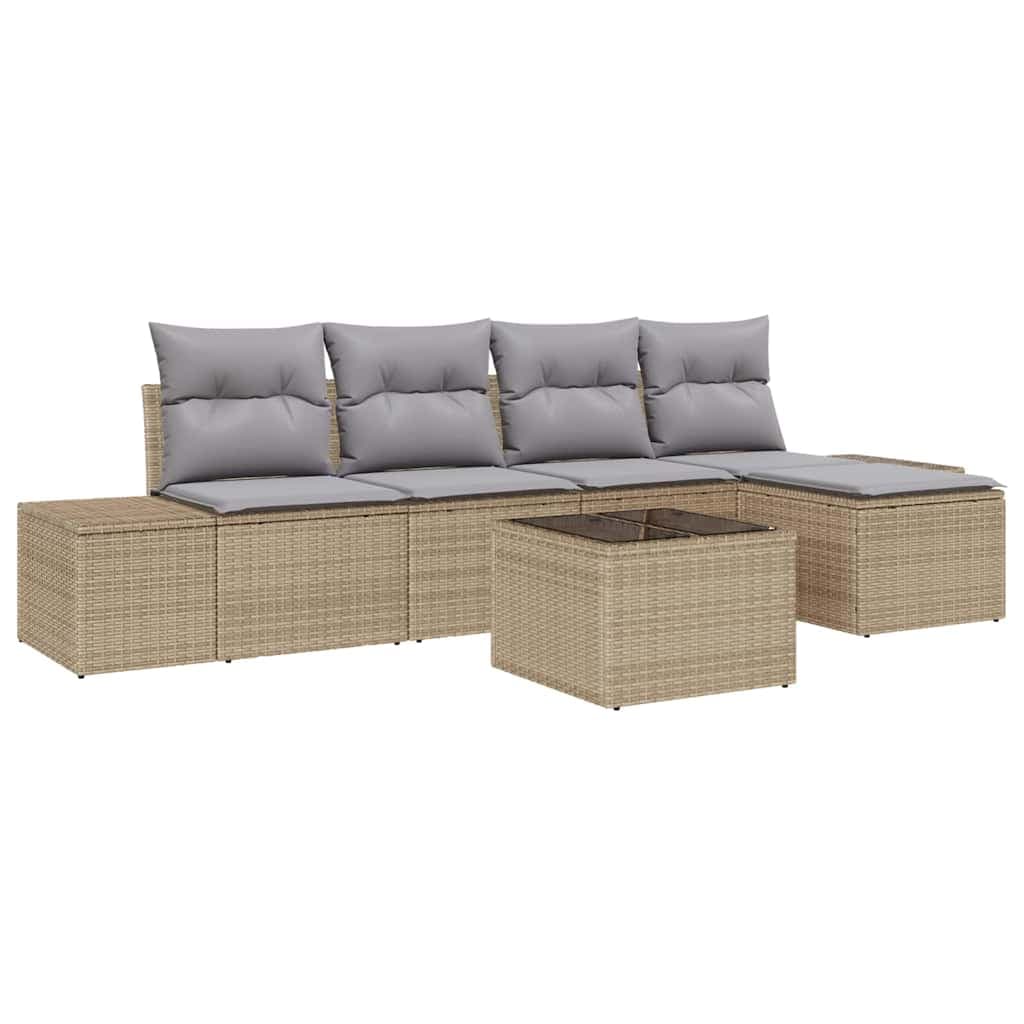 vidaXL Conjunto de Sofá de Jardim 5 Peças Bege e Cinza Claro Vime Pe - 2254365737
