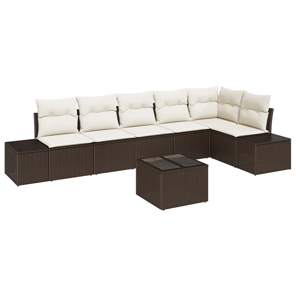 vidaXL Conjunto de Sofá de Jardim Marrom e Creme Vime Pe - 3432115221