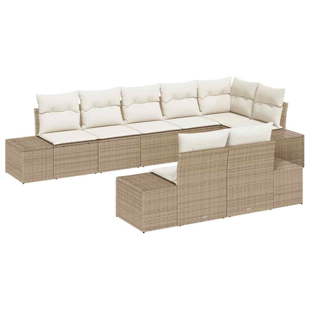 vidaXL Conjunto de Sofá de Jardim 8 Peças Bege e Creme Rattan Sintético - 3881502715