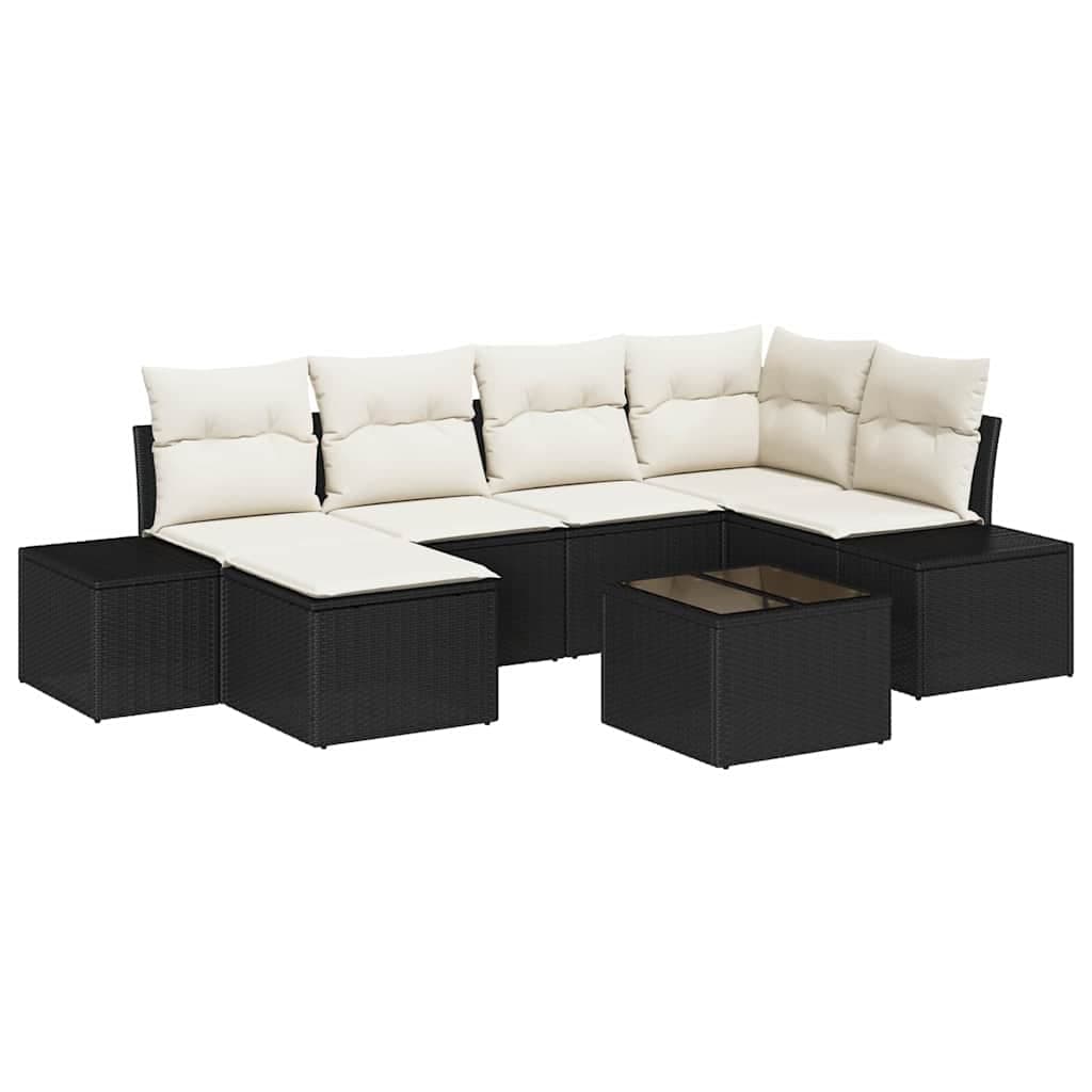 vidaXL Conjunto de Sofá de Jardim 6 Peças Preto e Creme Vime Pe - 3451744251