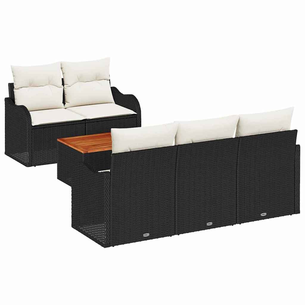vidaXL Conjunto de Sofá de Jardim 6 pcs Preto e Creme vime PE