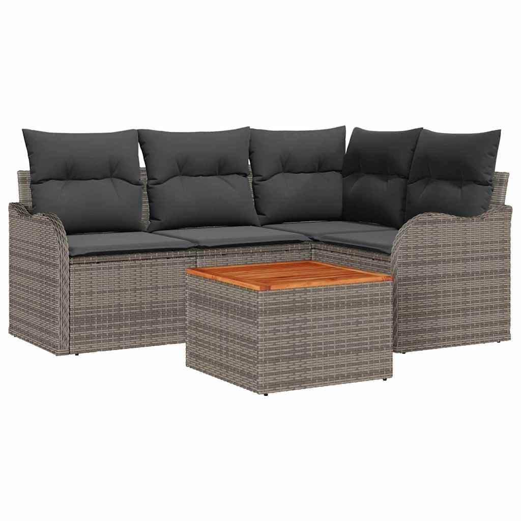 vidaXL Conjunto de Sofá de Jardim 5 Peças Cinzeto Vime Pe - 3384986331