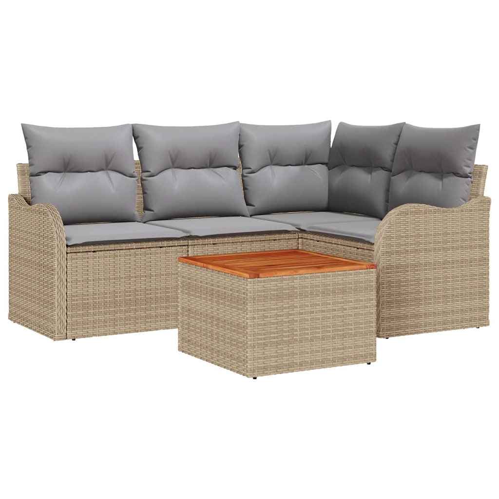 vidaXL Conjunto de Sofá de Jardim 5 Peças Bege e Cinza Claro Vime Pe - 3200645709
