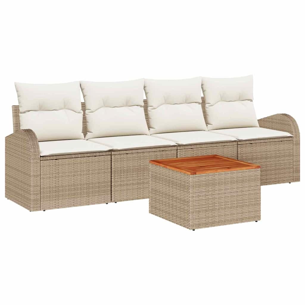 vidaXL Conjunto de Sofá de Jardim 5 Peças Bege e Creme Vime Pe - 2254758961