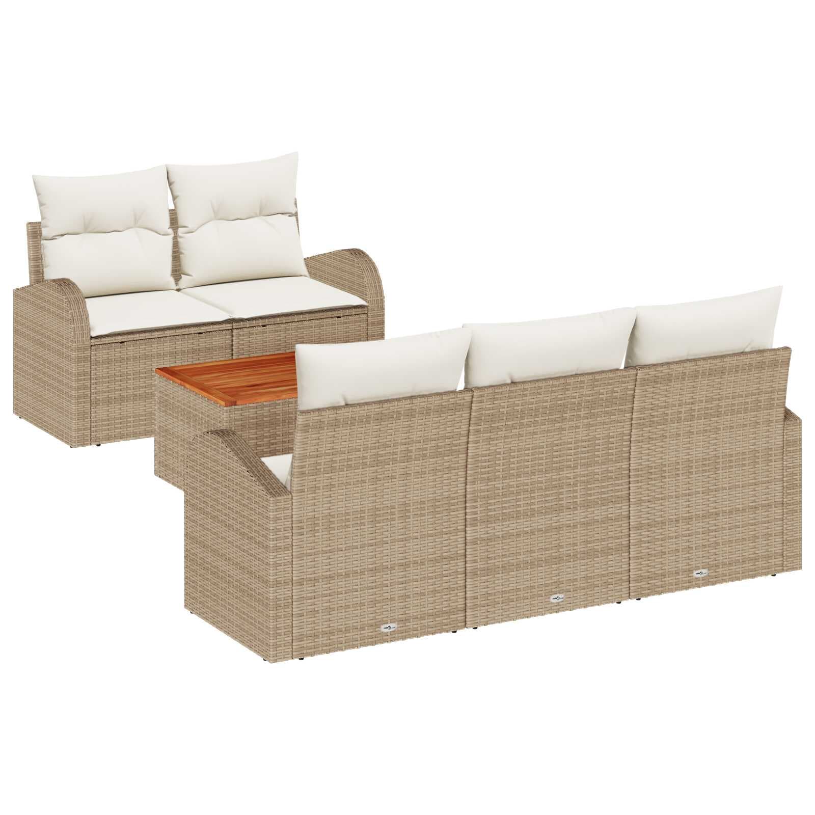 vidaXL Conjunto de Sofá de Jardim 6 Peças Bege e Creme Vime Pe - 4290272405