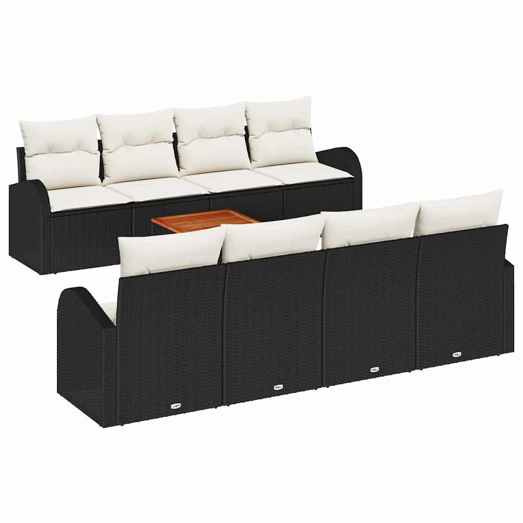 vidaXL Conjunto de Sofá de Jardim 9 Peças Preto e Creme Vime Pe - 164266612