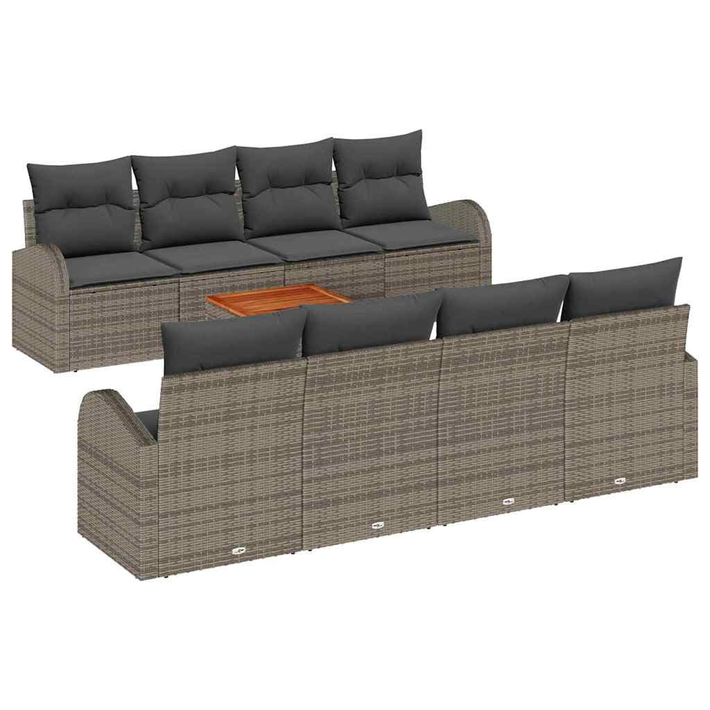 vidaXL Conjunto de Sofá de Jardim 9 Peças Cinzeto Vime Pe - 2127409890