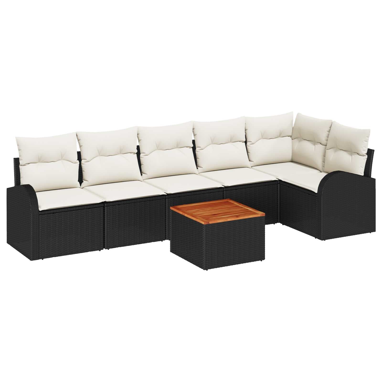 vidaXL Conjunto de Sofá de Jardim 7 pcs Preto e Creme vime PE