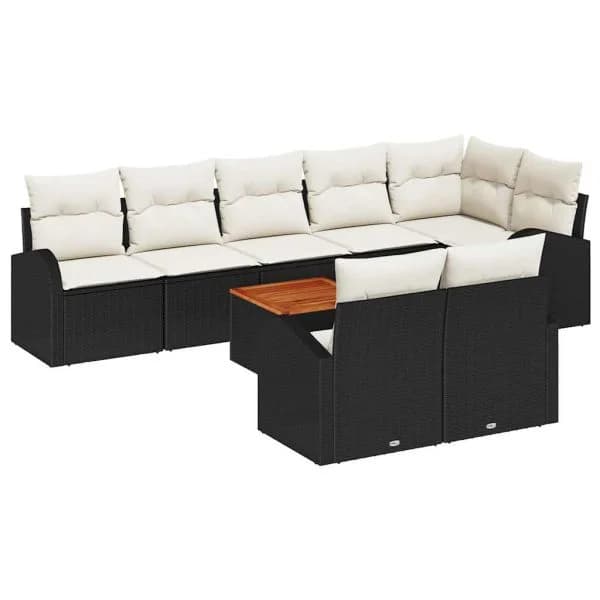 vidaXL Conjunto de Sofá de Jardim 9 Peças Preto e Creme Vime Pe - 2208835164