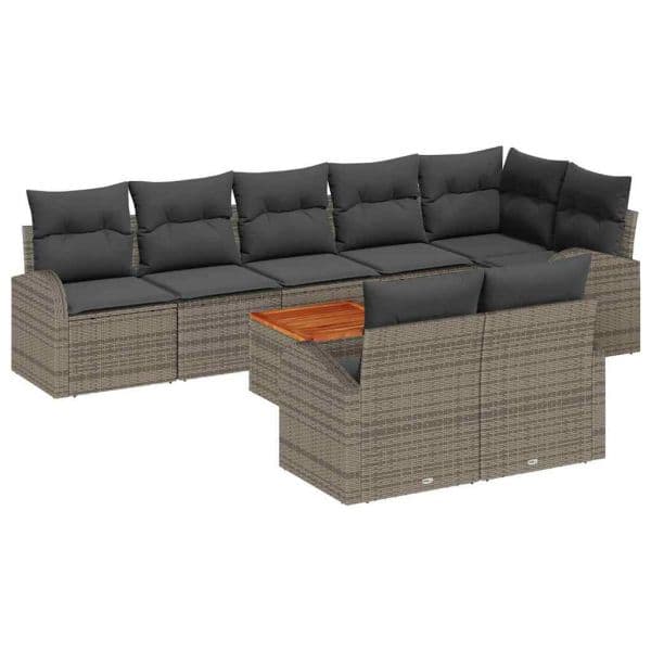 vidaXL Conjunto de Sofá de Jardim 9 Peças Cinzeto Vime Pe - 4105115338