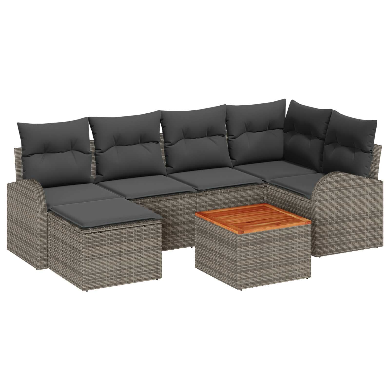 vidaXL Conjunto de Sofá de Jardim 7 Peças Cinzeto Vime Pe - 1958573617