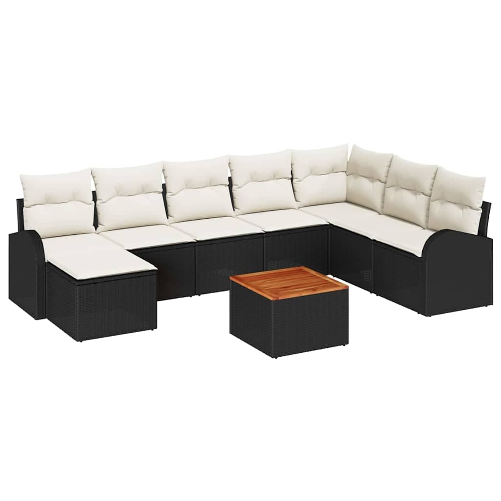 vidaXL Conjunto de Sofá de Jardim 9 Peças Preto e Creme Vime Pe - 1781283652