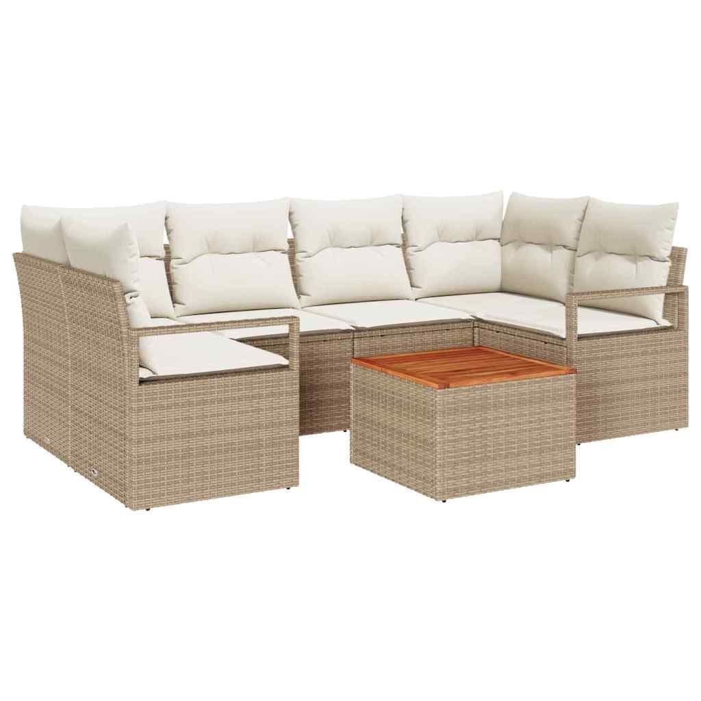 vidaXL Conjunto de Sofá de Jardim 7 Peças Bege e Creme Vime Pe - 114516081