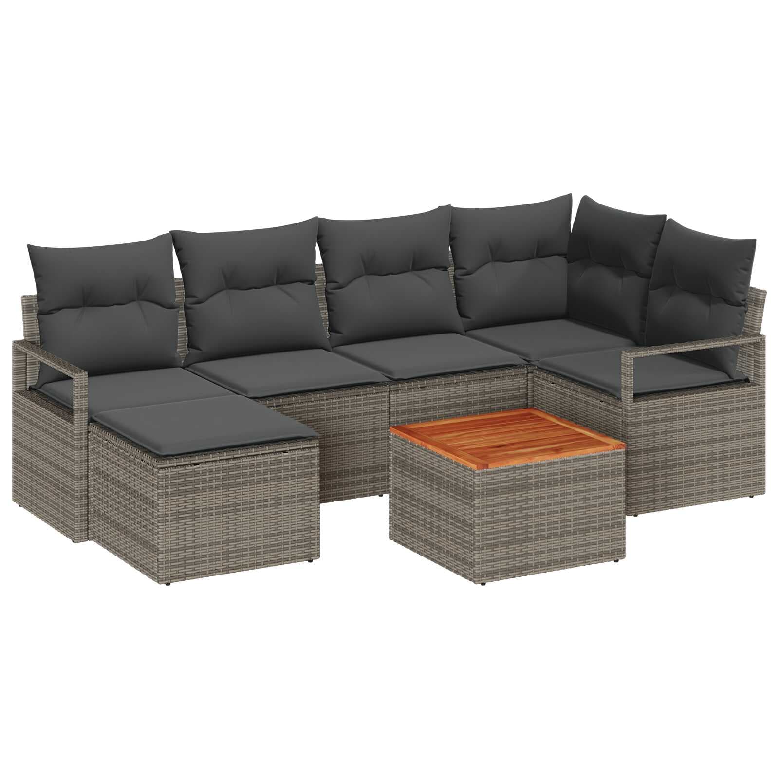 vidaXL Conjunto de Sofá de Jardim 7 Peças Cinzeto Vime Pe - 44012733