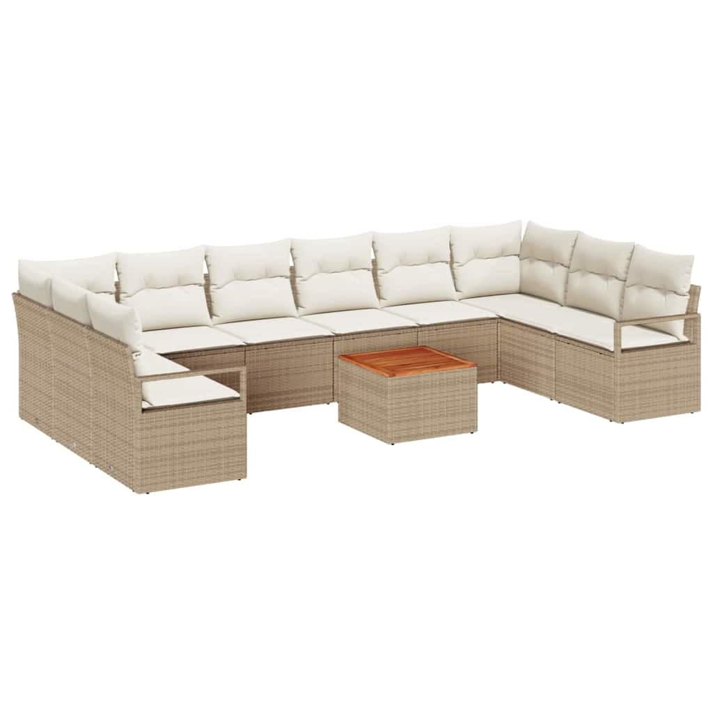 vidaXL Conjunto de Sofá de Jardim 11 Peças Bege e Creme Vime Pe - 3827588083