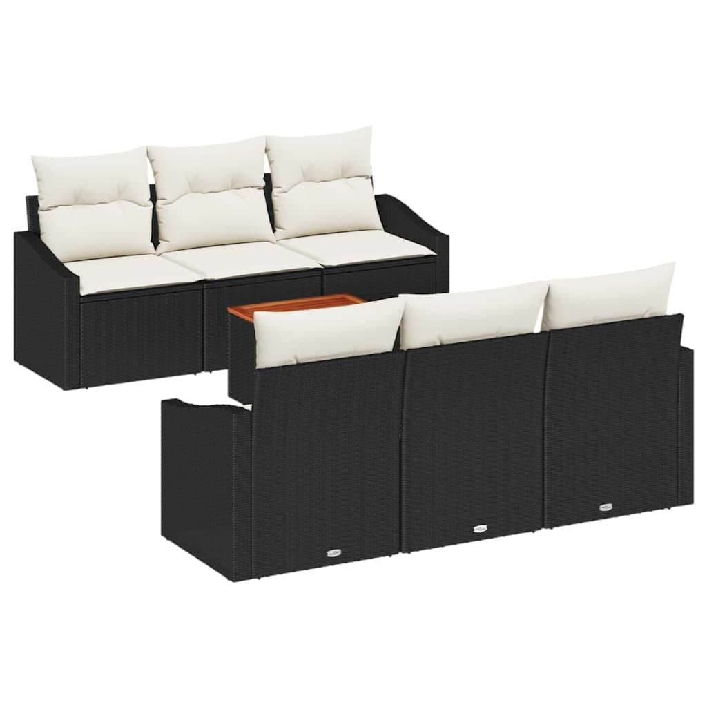 vidaXL Conjunto de Sofá de Jardim 7 Peças Preto e Creme Vime Pe - 1550884185