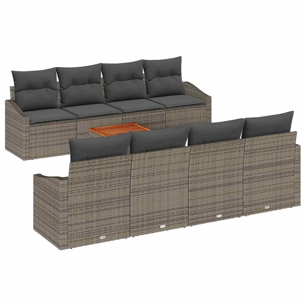 vidaXL Conjunto de Sofá de Jardim 9 Peças Cinzeto Vime Pe - 3912850233