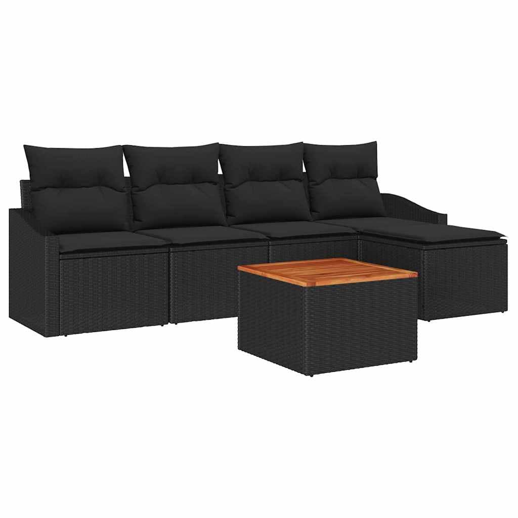 vidaXL Conjunto de Sofá de Jardim 6 pcs Preto vime PE