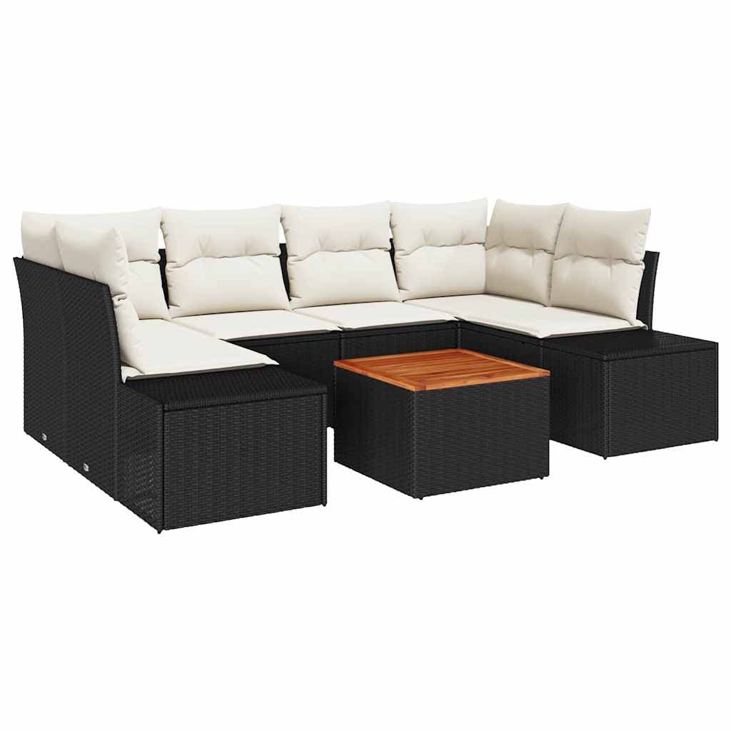 vidaXL Conjunto de Sofá de Jardim 7 pcs Preto e Creme vime PE