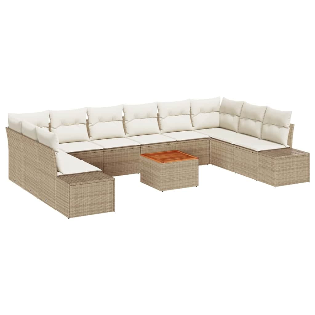 vidaXL Conjunto de Sofá de Jardim 11 Peças Bege e Branco - 2104448735