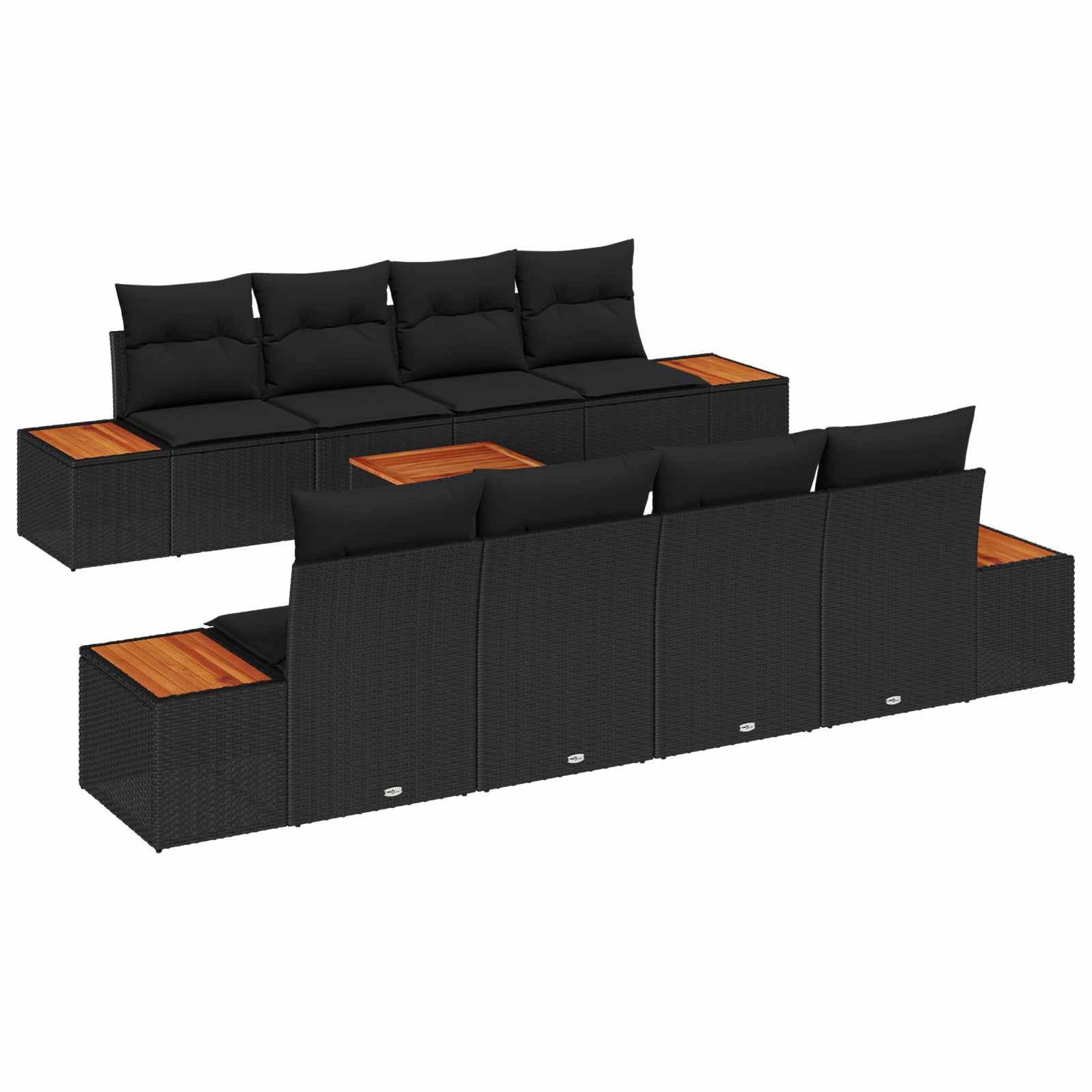 vidaXL Conjunto de Sofá de Jardim 9 Peças Preto Rattan Sintético - 720870254