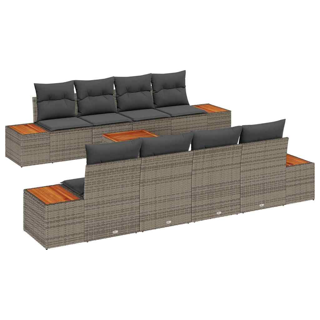 vidaXL Conjunto de Sofá de Jardim 9 Peças Cinzeto Rattan Sintético - 1576053752