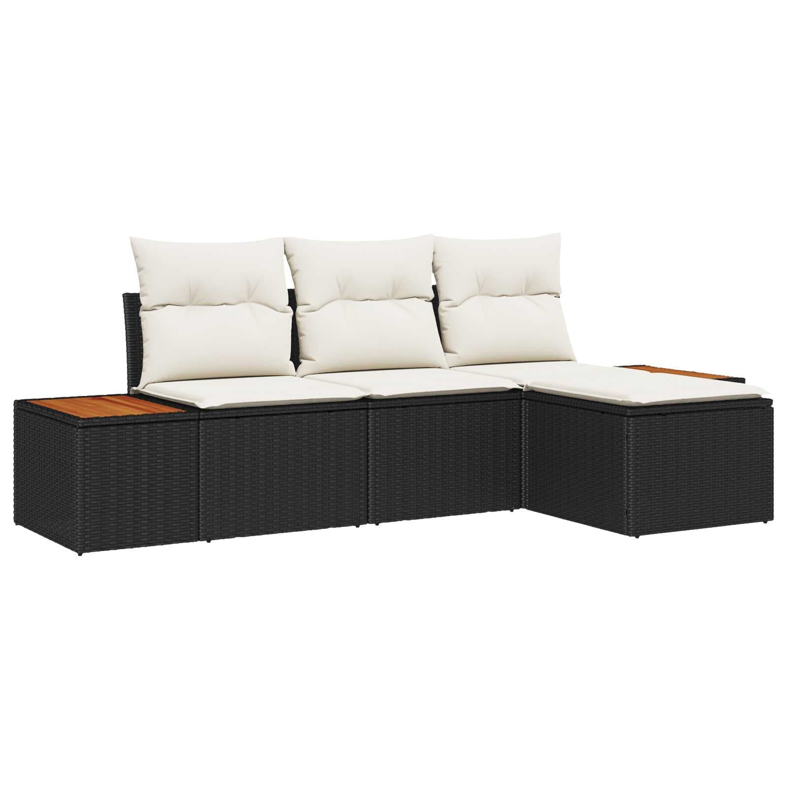 vidaXL Conjunto de Sofá de Jardim com almofada 4 pcs Preto e Creme