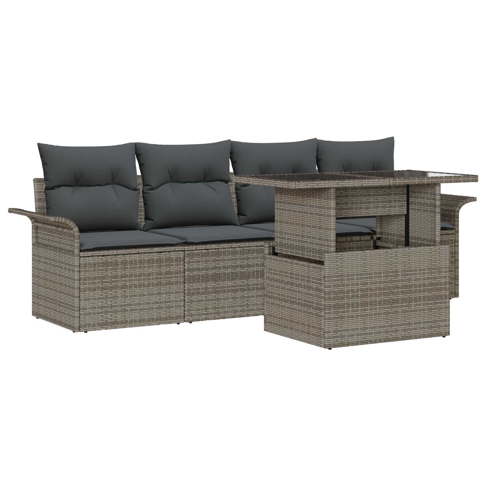 vidaXL Conjunto de Sofá de Jardim com Almofada 5 Peças Cinzeto - 3952151737