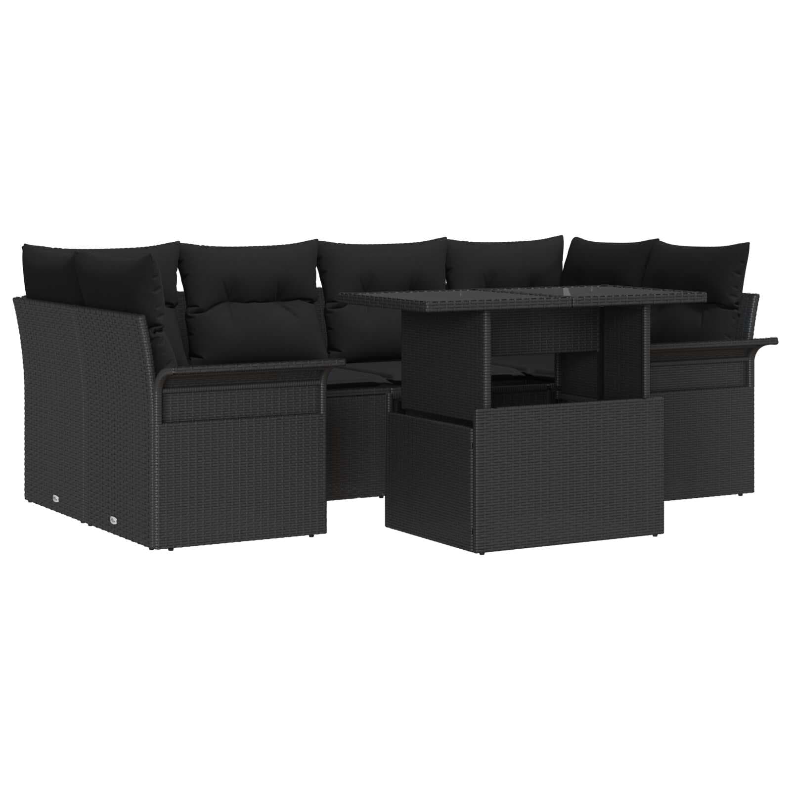 vidaXL Conjunto de Sofá de Jardim 7 Peças Preto Rattan de Polipropileno - 2747096679
