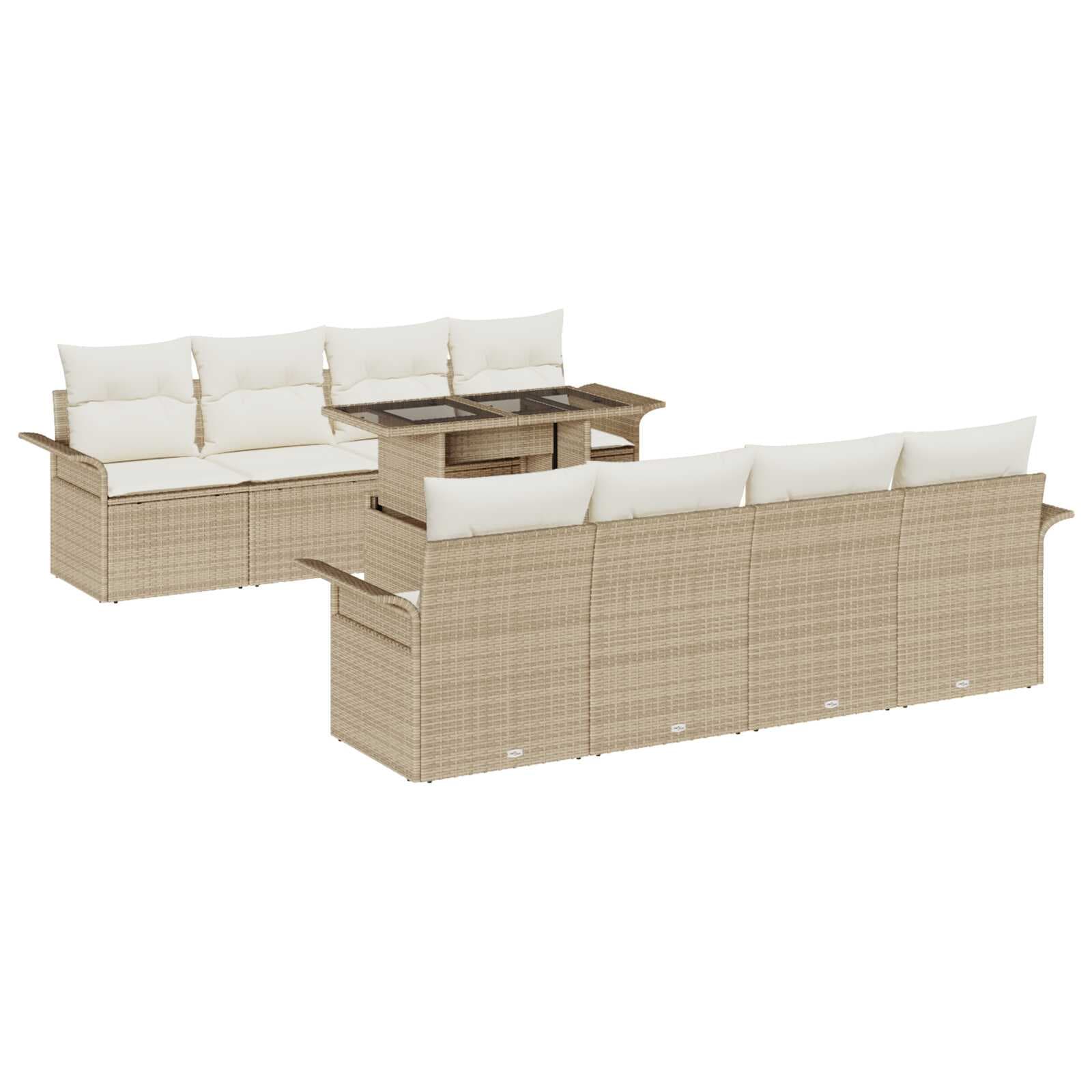 vidaXL Conjunto de Sofá de Jardim 9 pcs Bege Rattan de Polipropileno