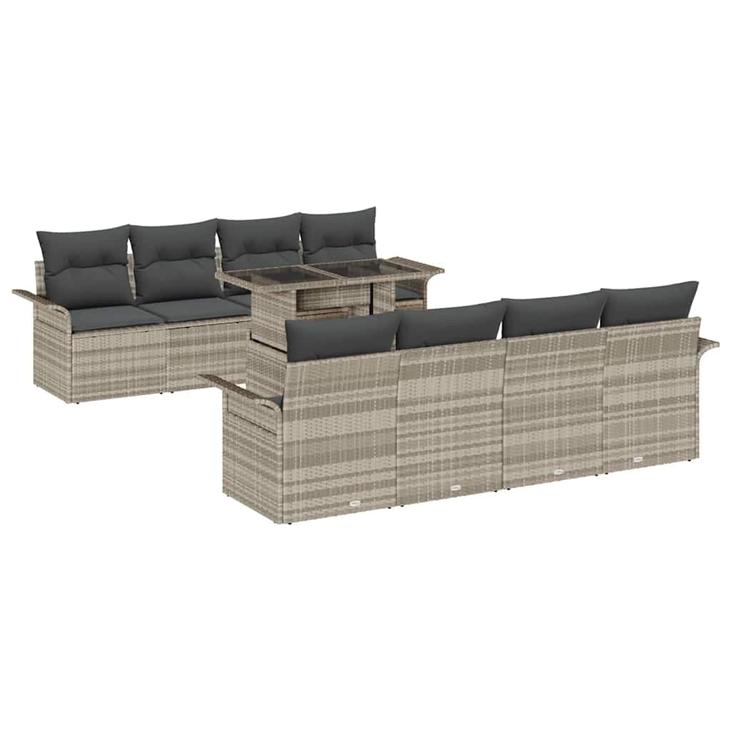 vidaXL Conjunto de Sofá de Jardim com almofada 9 pcs Cinzento-claro