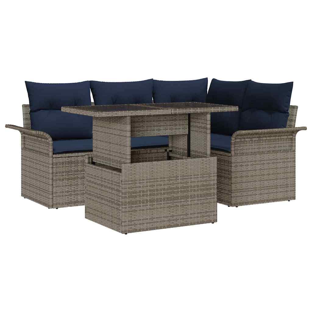 vidaXL Conjunto de Sofá de Jardim com almofada 5 pcs Cinzeto